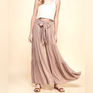 Final Touch Boutique Boho Light Pink Wide Leg Hi Waist Tie Sash Palazzo Pants M